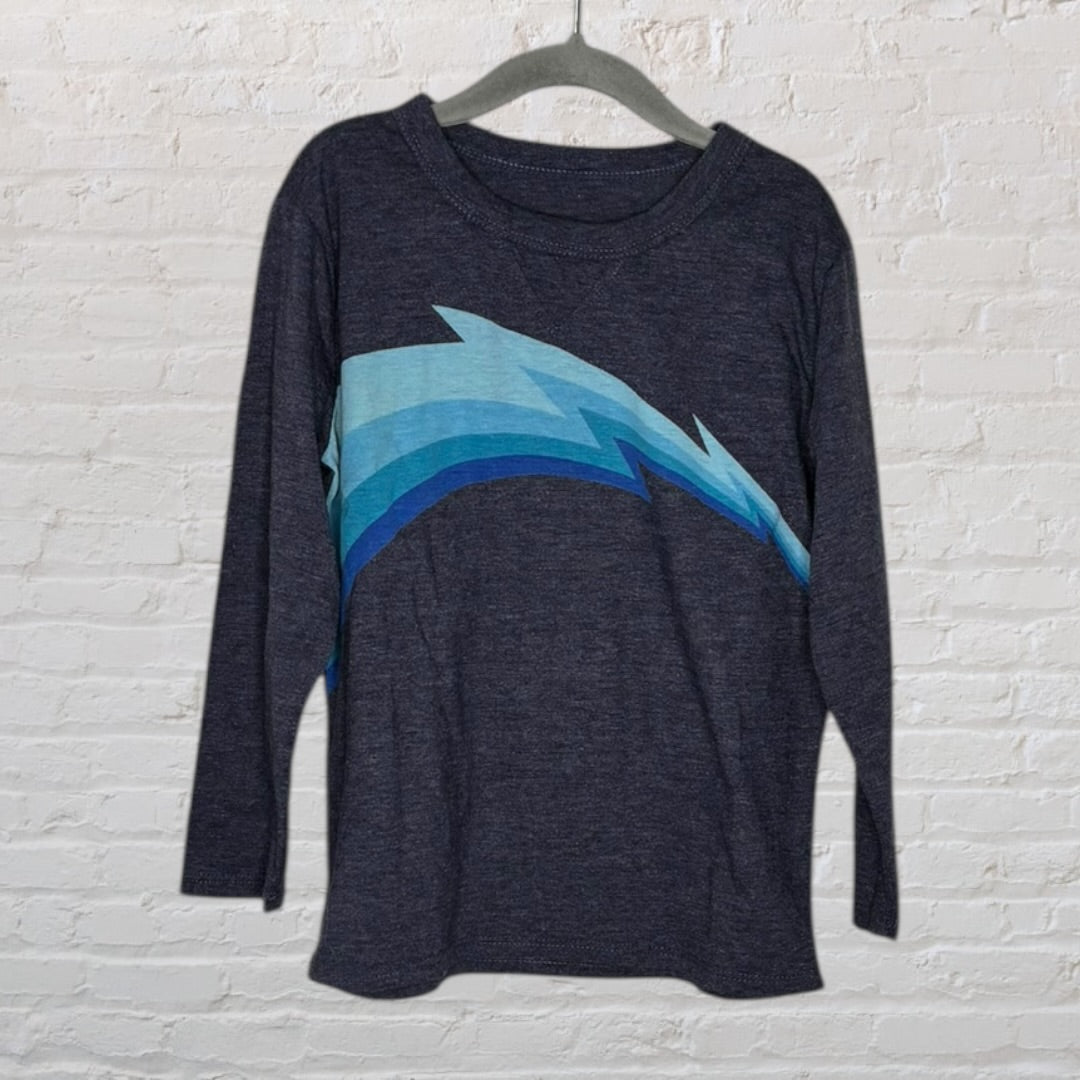 Navy long sleeve t-shirt featuring a blue lightning bolt design.