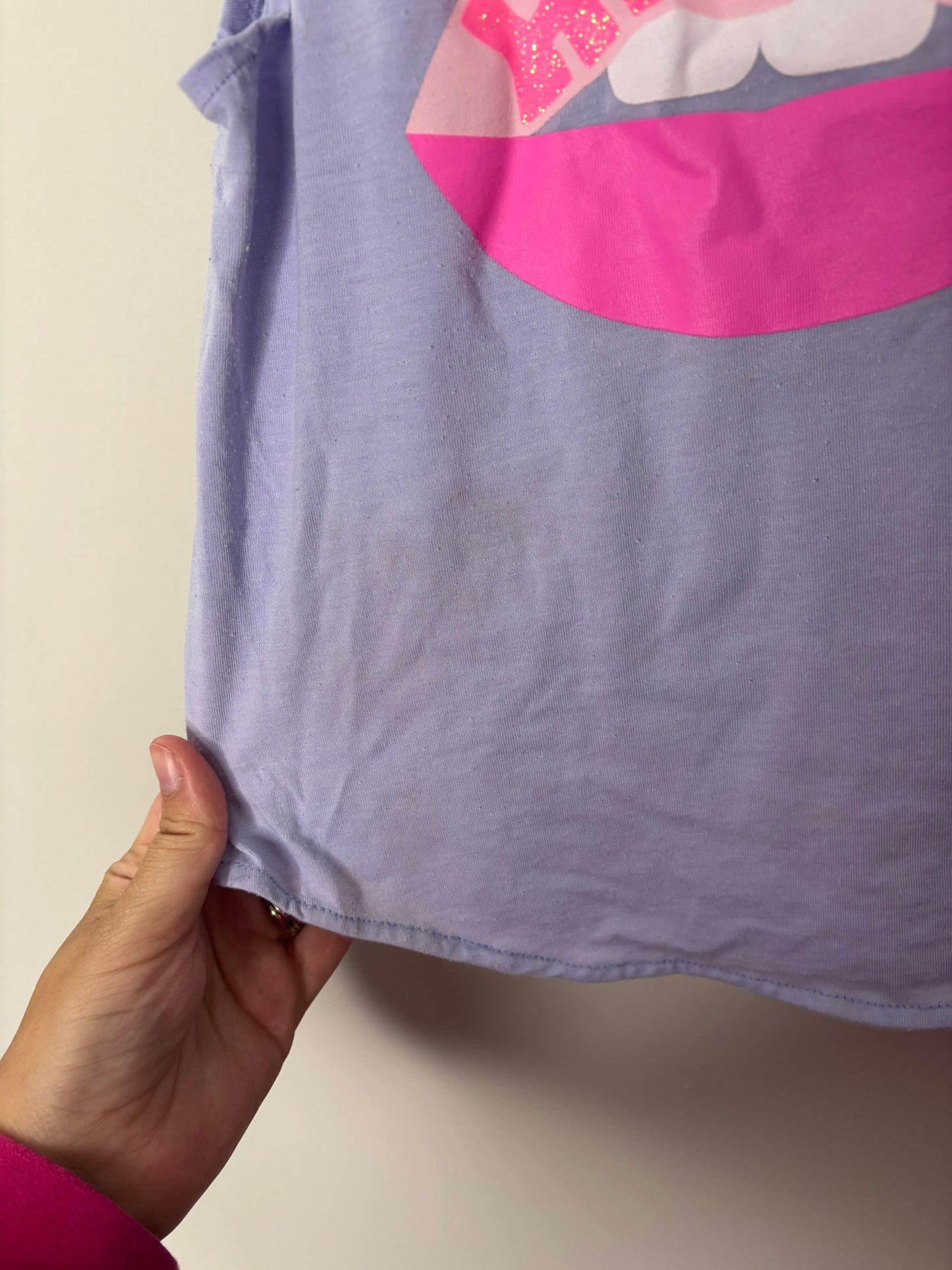 Lavender Chaser tank top with a bold pink lip graphic and 'Hello' text on a hanger.