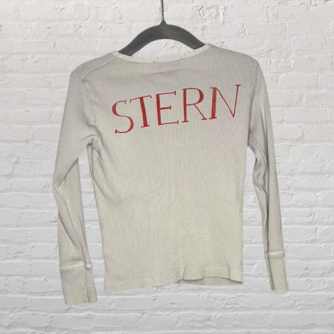 Bobo Choses light grey henley shirt with nautical terms printed in red, featuring buttons and long sleeves.