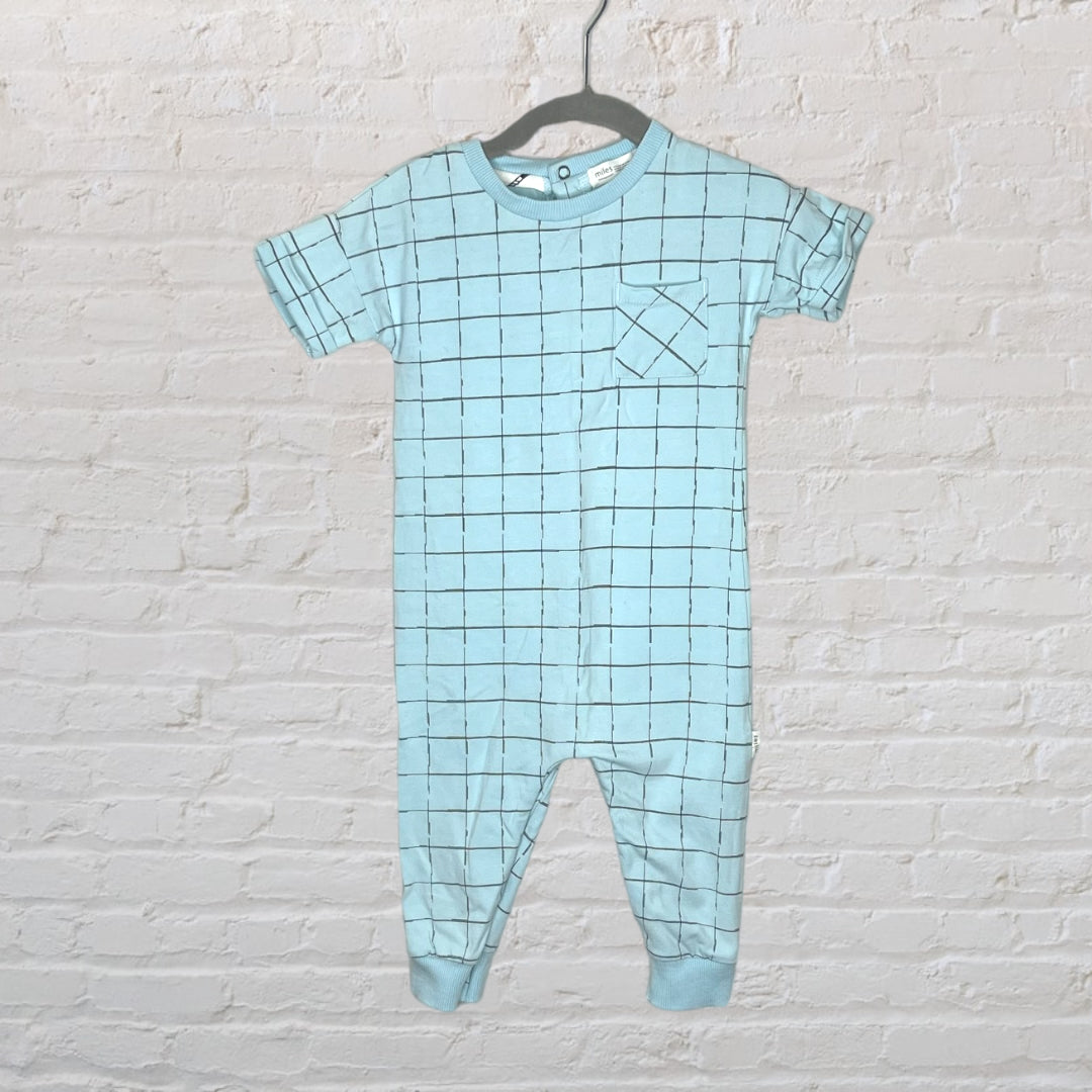 Miles Short-Sleeved Grid Romper (12M)