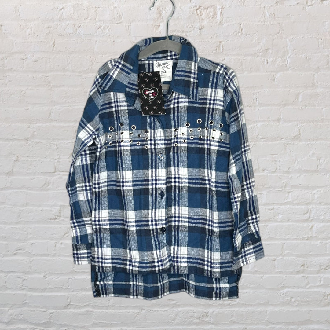 NEW! Flowers By Zoe 'Love Beats' Studded Plaid Shirt (4T)
