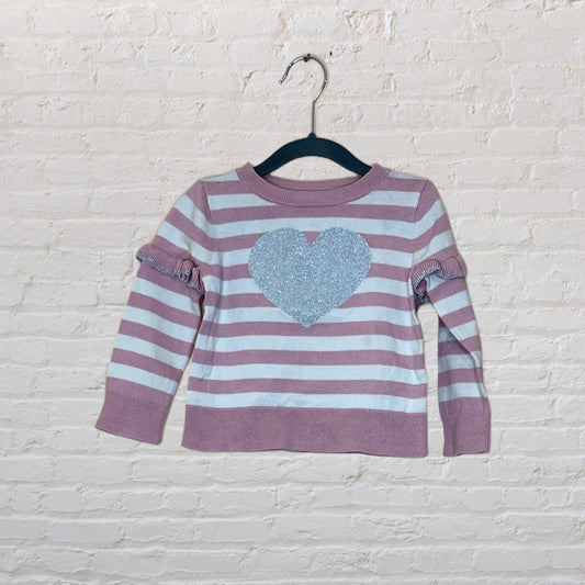 Gap Striped Glitter Heart Sweater - 2T