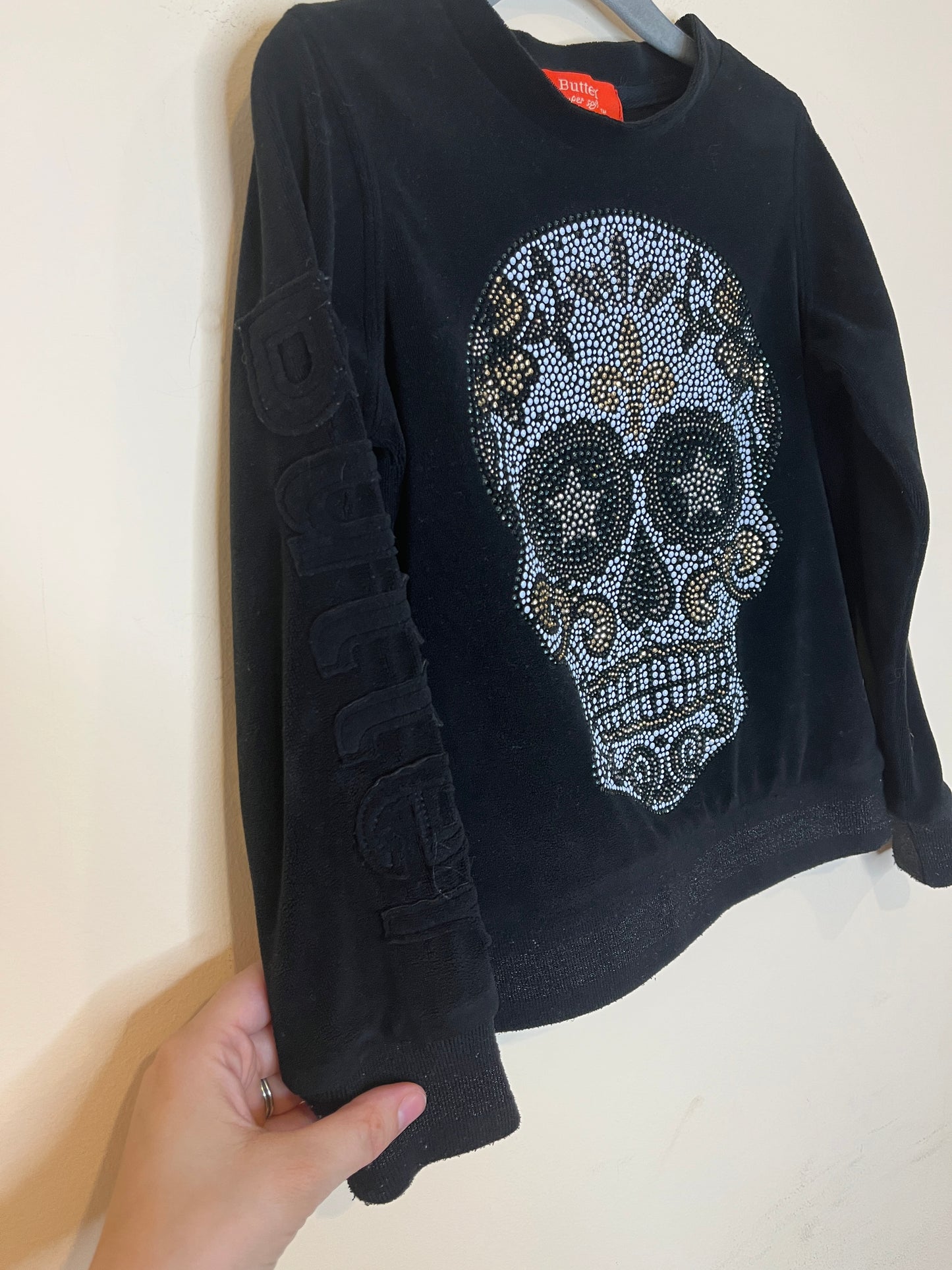Butter Embellished Skull Velour Sweater (4T)