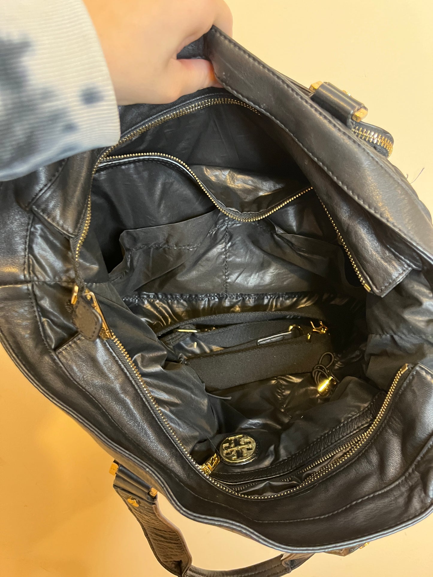 Tory Burch Quilted Diaper Bag With Leather Detail