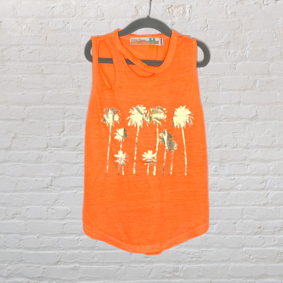 Metallic Palm Trees Distressed Tank (7-8)