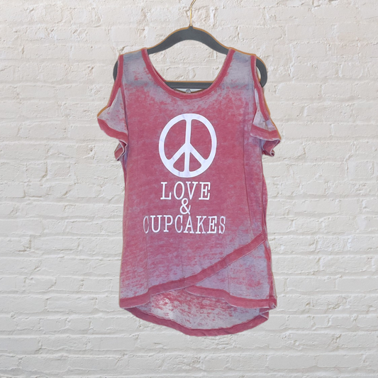 Kandy Kiss “Peace, Love & Cupcakes” Lightweight Cold Shoulder T-Shirt (7-8)