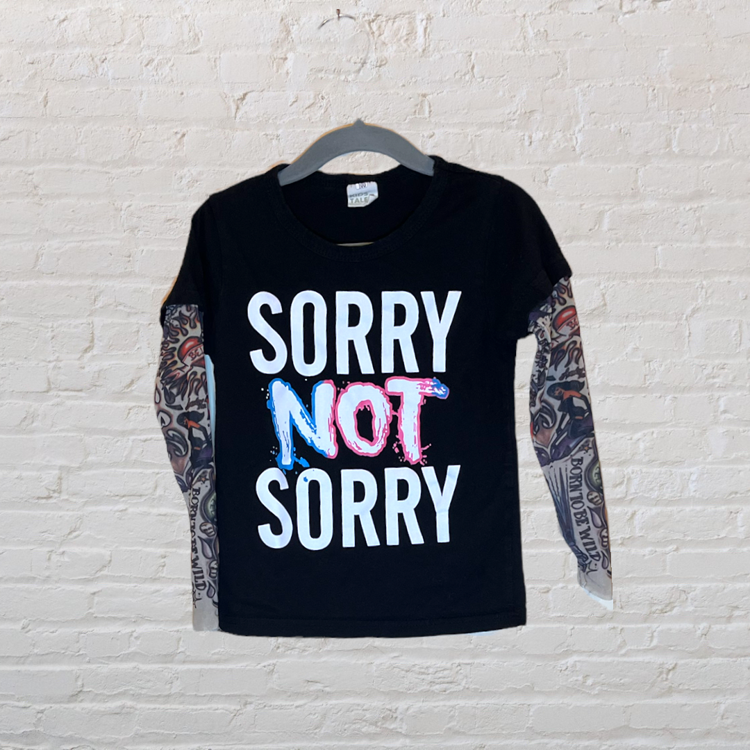 Kid Tales "Sorry Not Sorry" Tattoo-Sleeve T-Shirt (4T)