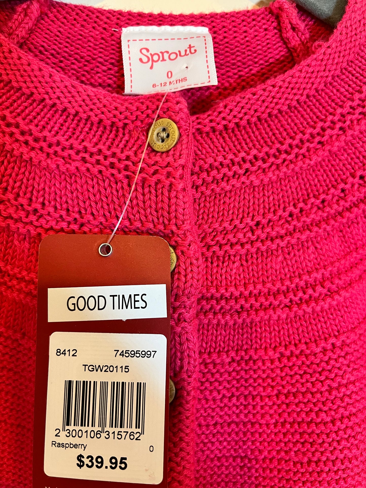 NEW! Sprout Raspberry Knit Cardigan (6-12)