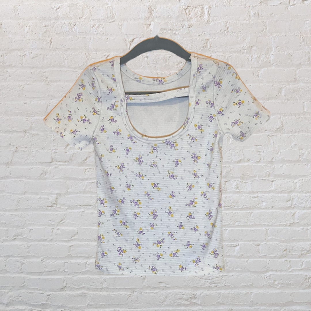 Small Shop Waffle Knit Scoop-Back Floral T-Shirt (4T)