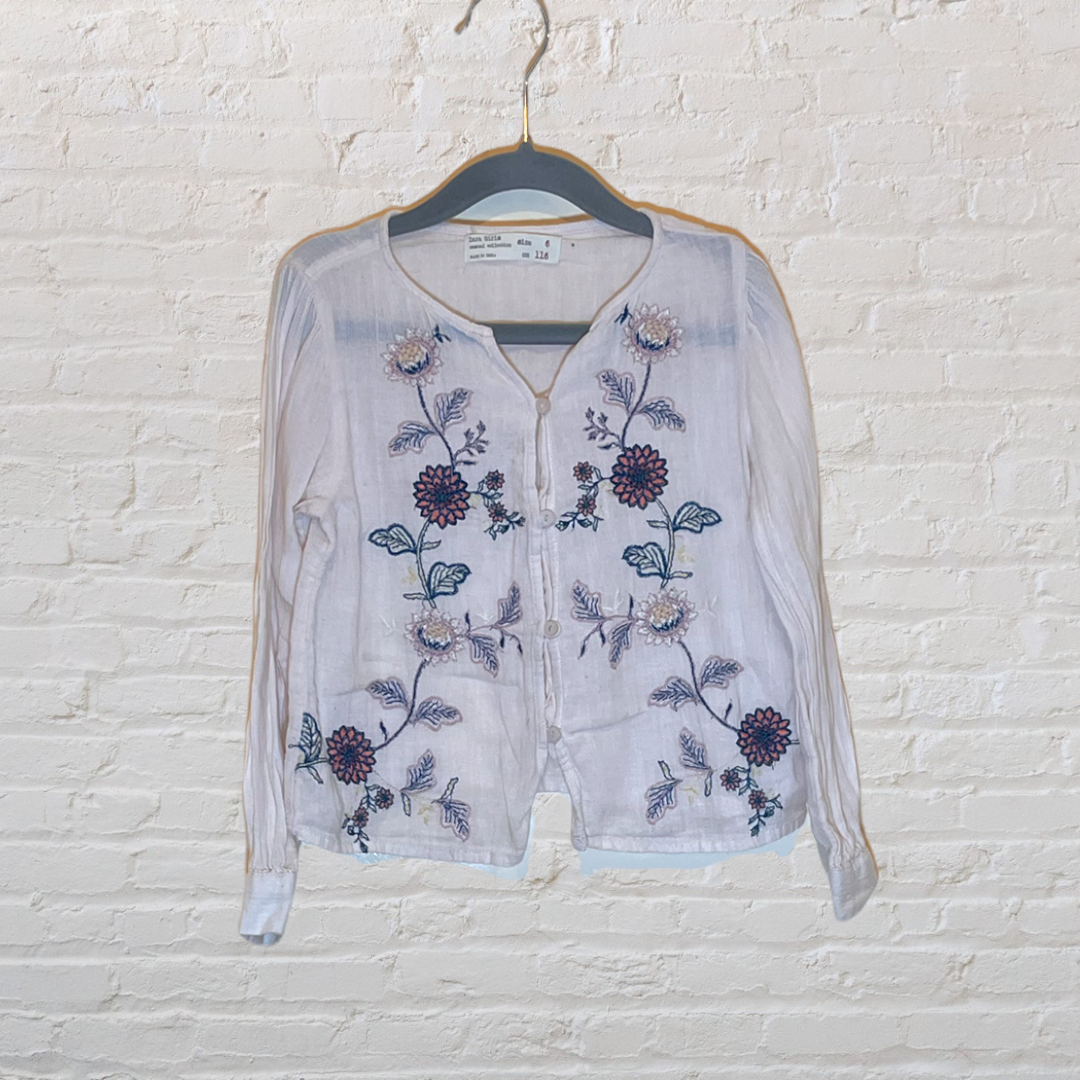 Zara Embroidered Floral Button-Up Blouse (6)