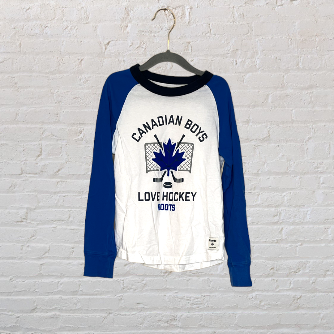Roots 'Canadian Boys Love Hockey' Raglan Long-Sleeve (5-6)