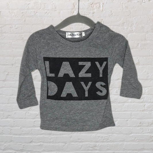 Gray long sleeve shirt with 'Lazy Days' graphic print, suitable for casual wear.