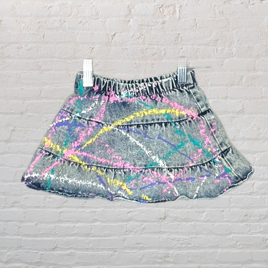 Unknown Brand Vintage Style Denim Paint Splatter Skirt (4T)