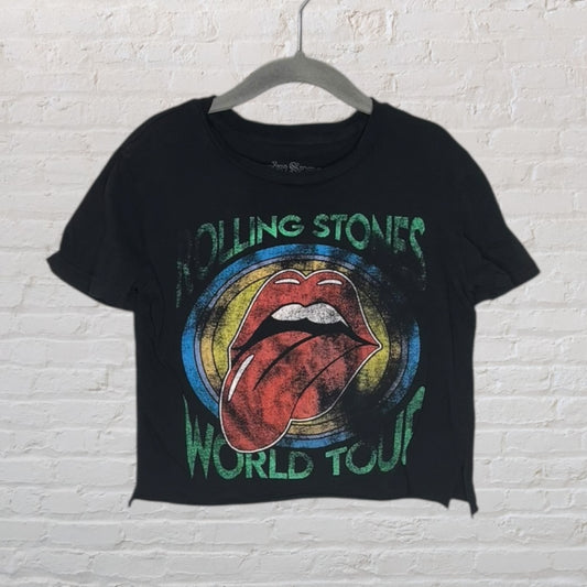 Black Rolling Stones World Tour T-shirt with iconic tongue graphic in multicolor.