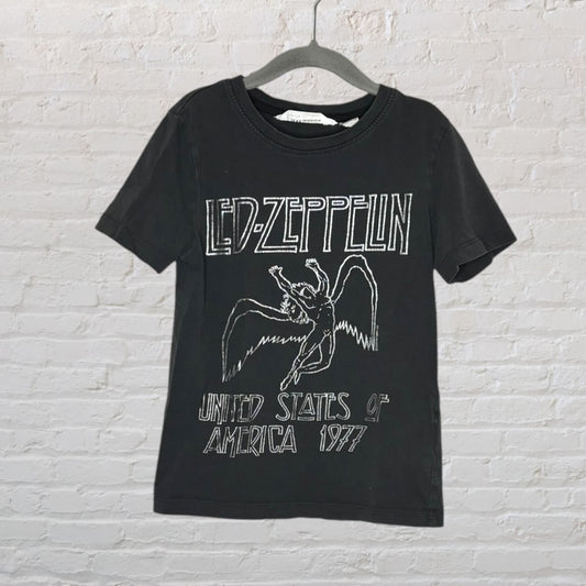 Black Led Zeppelin t-shirt featuring 1977 tour graphic with angelic figure and text.