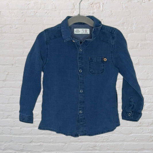 Zara Chambray Waffle Button-Down Shirt (3T)