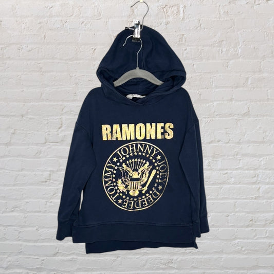 Navy blue hoodie with a gold Ramones logo and band members' names printed on the front.