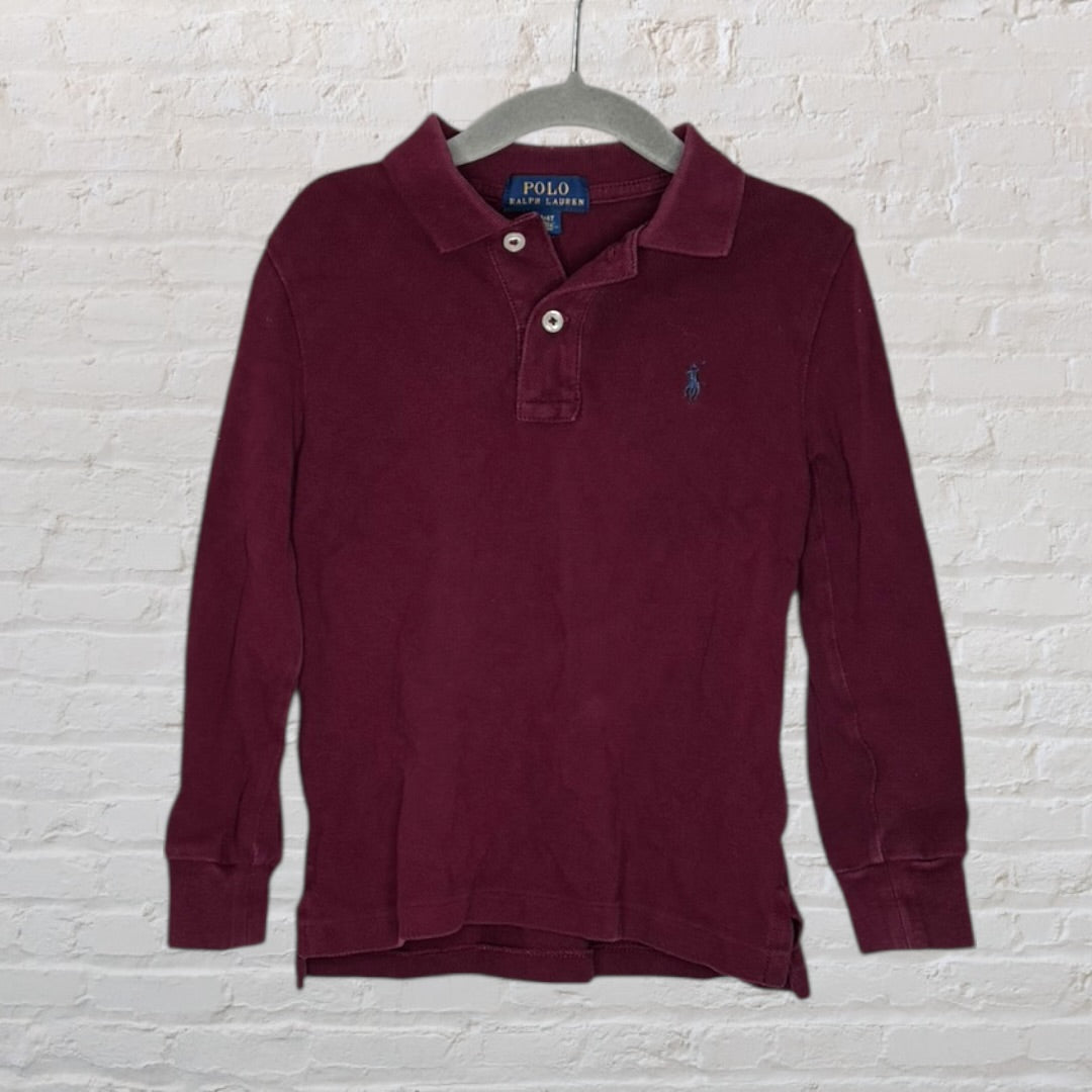 Burgundy long sleeve polo shirt by Ralph Lauren with embroidered logo.