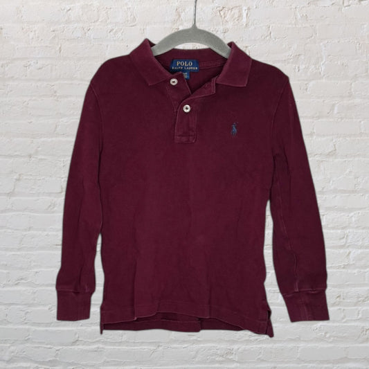 Burgundy long sleeve polo shirt by Ralph Lauren with embroidered logo.