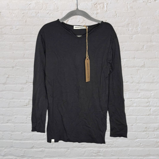 Black long-sleeve shirt from Lennox & Wolfe, new with tags, displayed on a hanger.