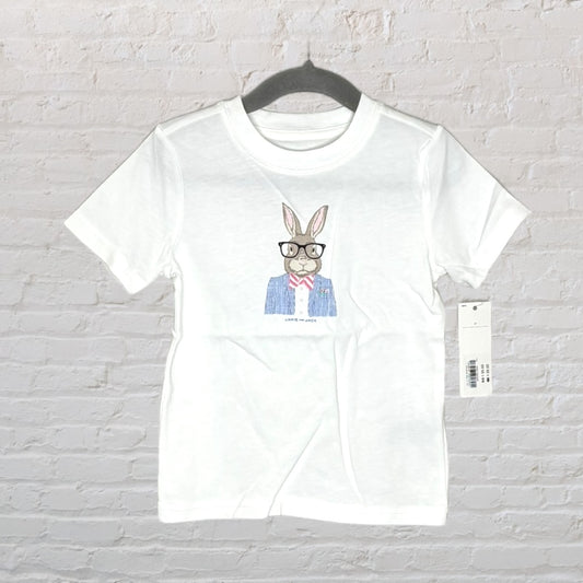 White T-shirt featuring a graphic print of a rabbit wearing glasses and a suit, with Janie and Jack branding.