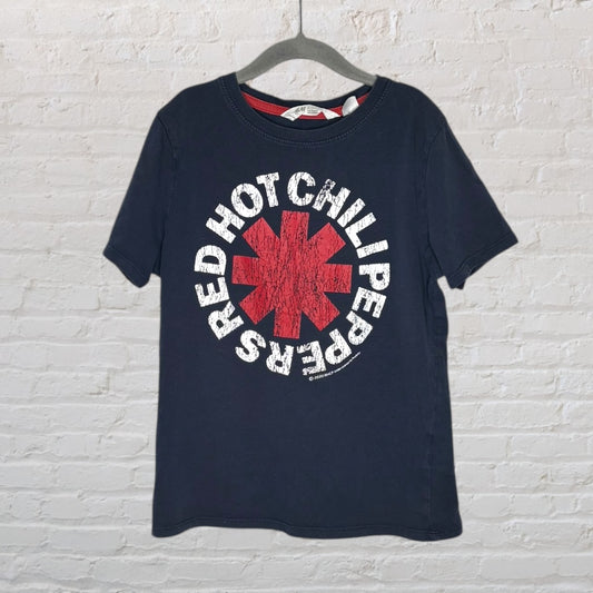 Black t-shirt with Red Hot Chili Peppers' logo featuring a red asterisk surrounded by the band name in white letters.