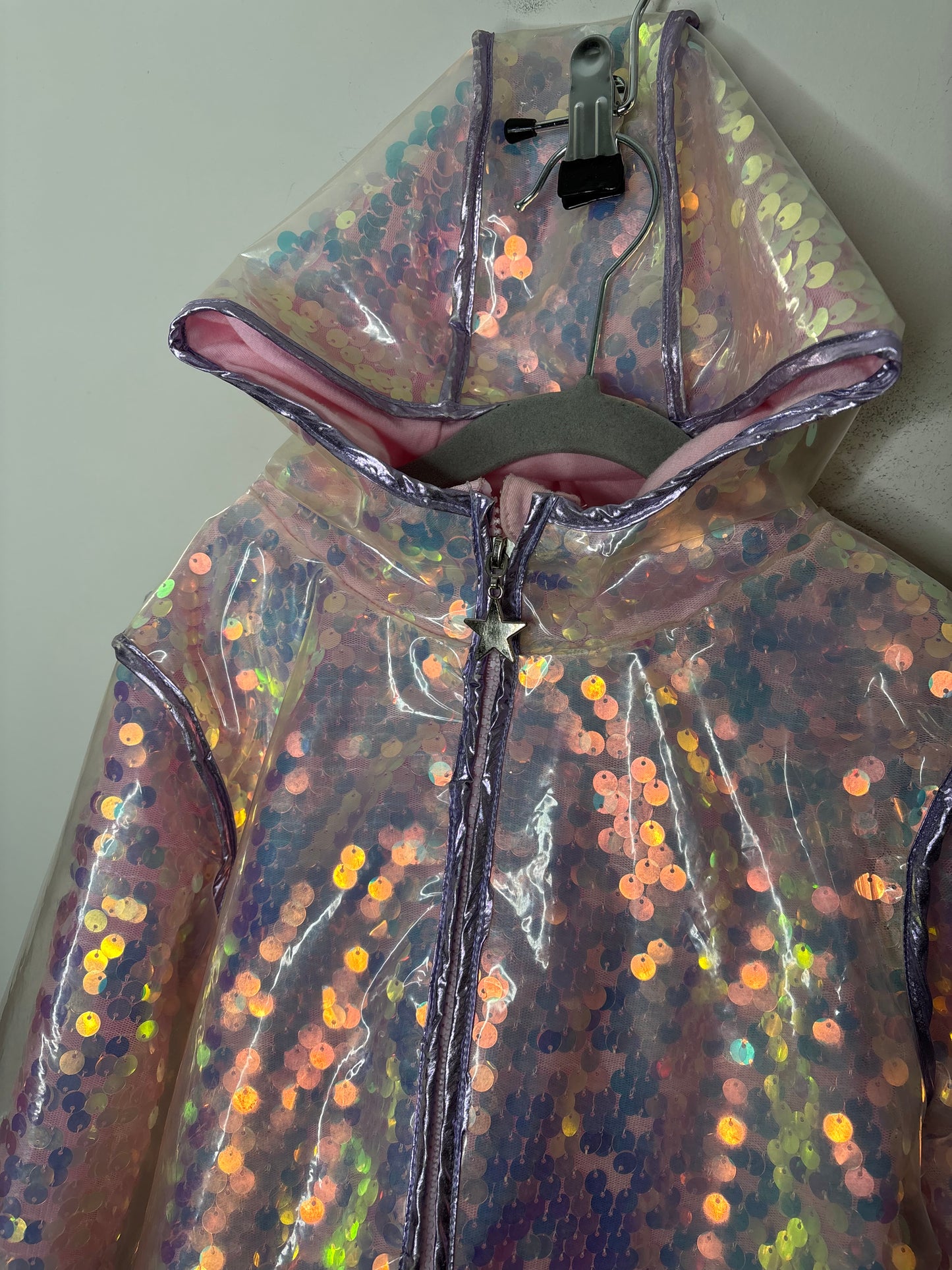 Lola + The Boys Iridescent Sequin Raincoat (6)