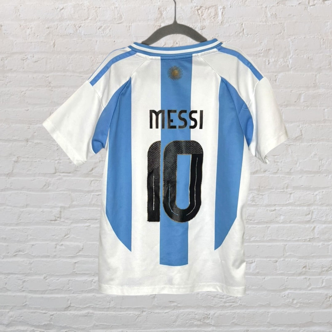 Argentina national team soccer kit with blue and white stripes, featuring number 10 and AFA crest.