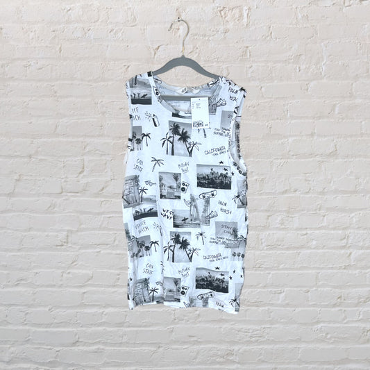 H&M Black & White California Tank - 12-14