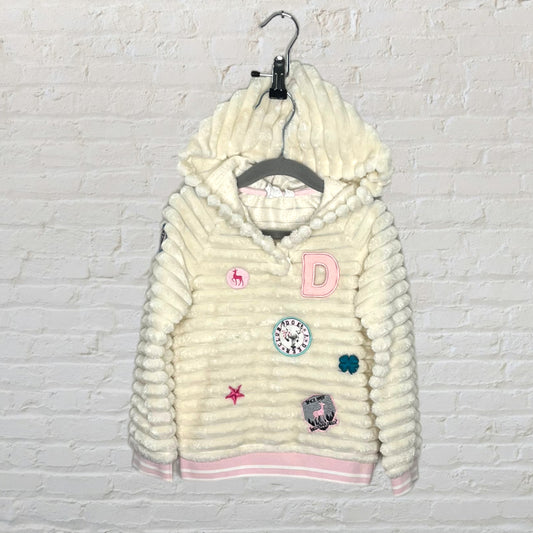 Deux Par Deux Patched Faux Fur Hoodie (4T)
