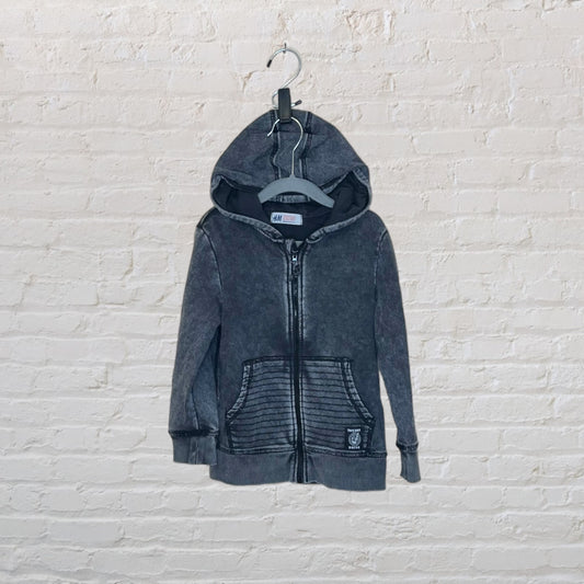 H&M Acid Wash Moto Zip Hoodie - 5-6