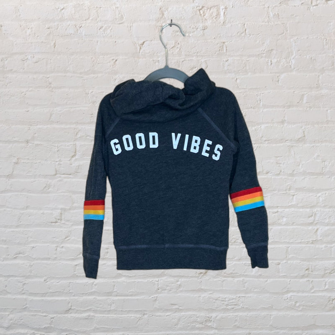 Spiritual Gangster 'Good Vibes' Rainbow Stripe Hoodie - 2T