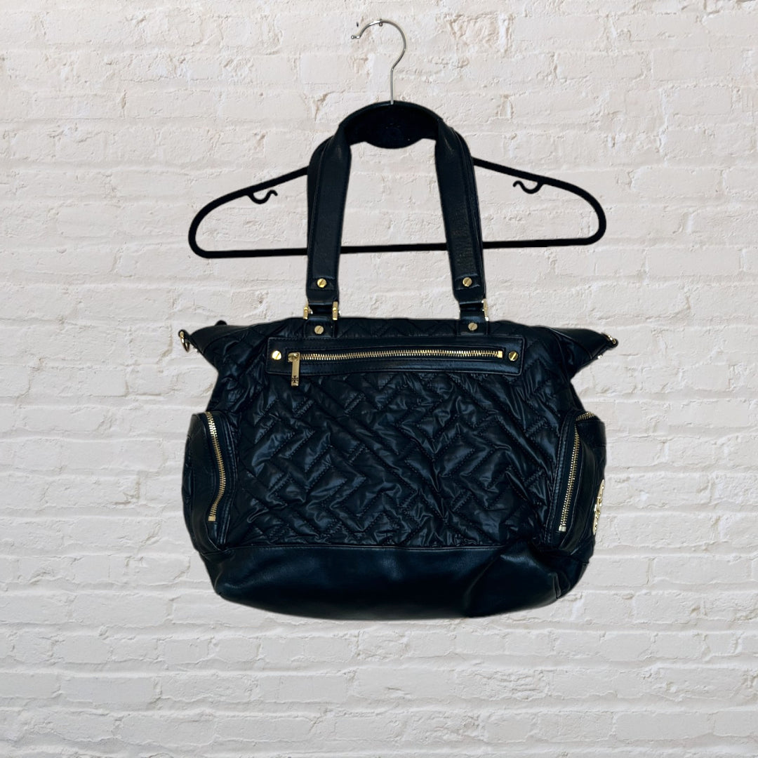 Quilted Diaper Bag With Leather Detail - 