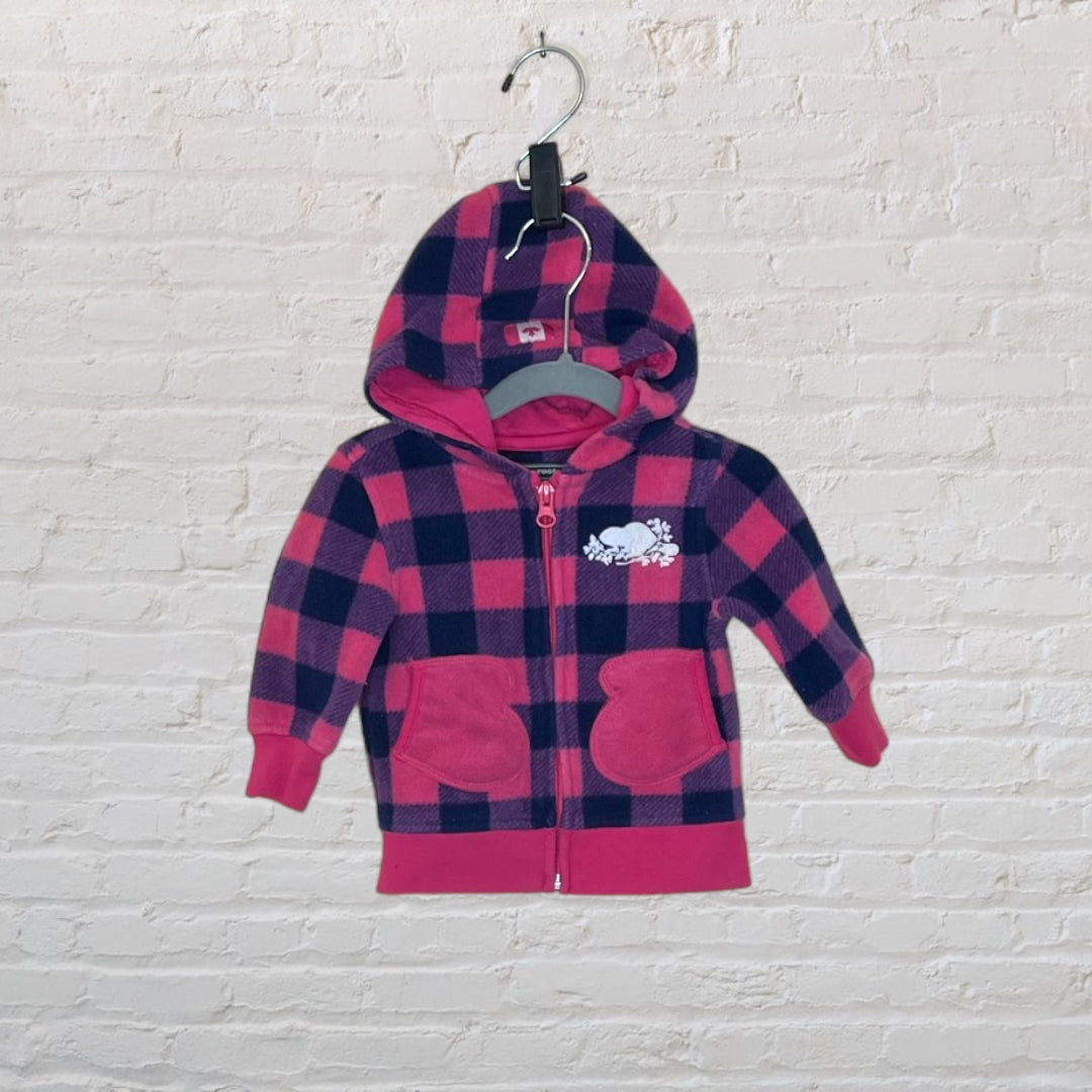 Roots Plaid Fleece Hoodie With Mitten Pockets - 3-6