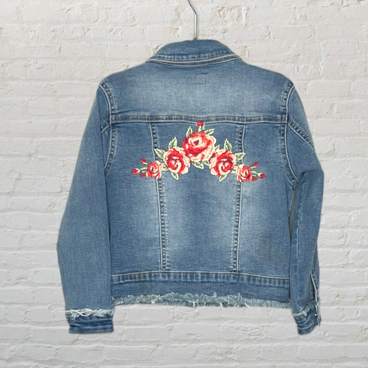 Deux Par Deux Embroidered Rose Denim Jacket (4T)
