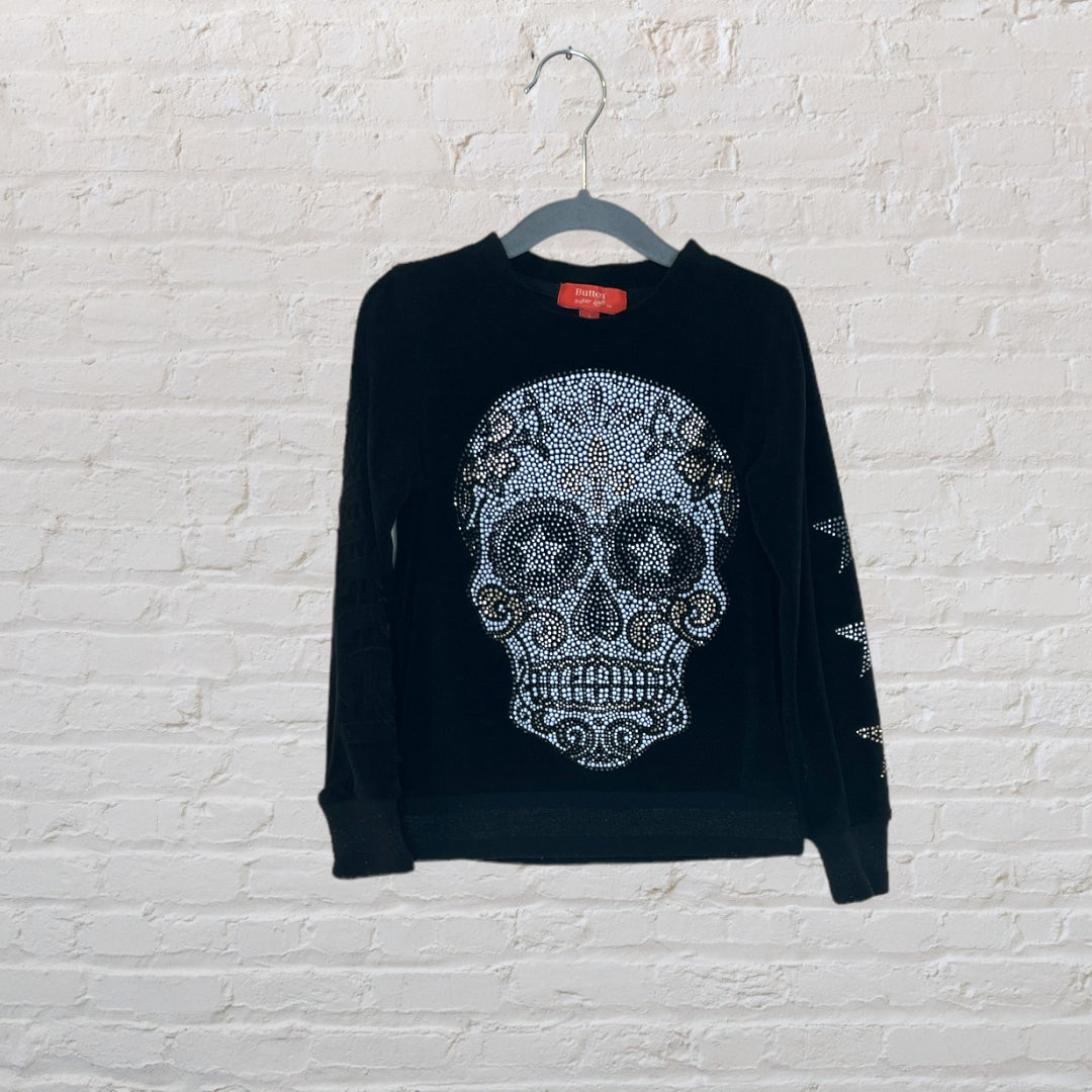 Embellished Skull Velour Sweater - 4T