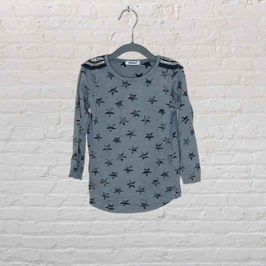 3Pommes Star Print Long-Sleeve With Sequin Detail - 4T