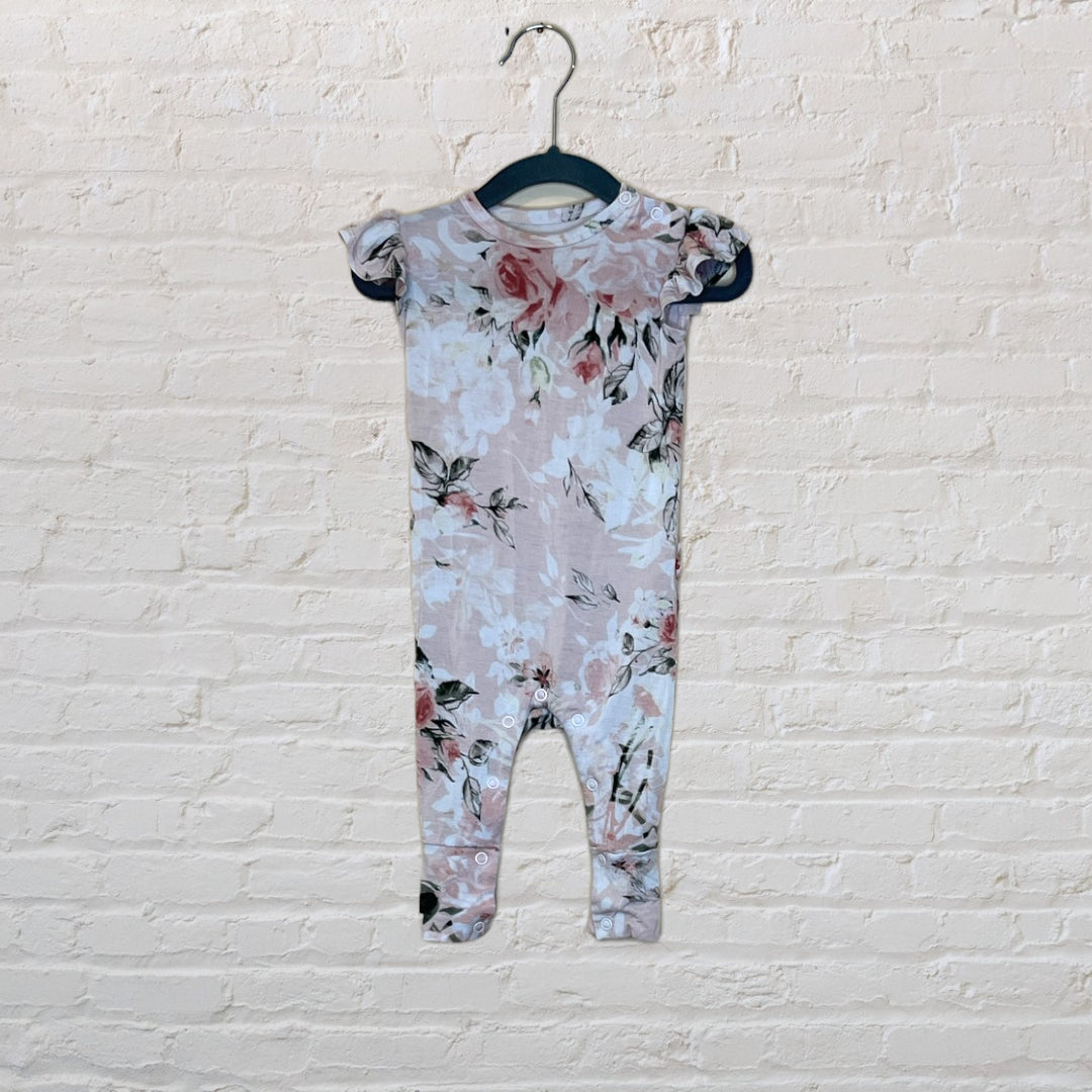 Posh Peanut Floral Ruffle Sleeve Romper - 3-6