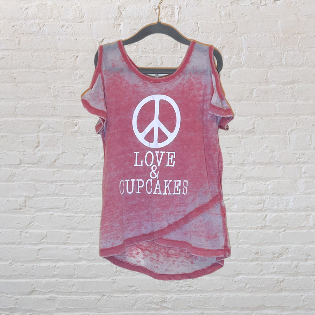 Kandy Kiss “Peace, Love & Cupcakes” Lightweight Cold Shoulder T-Shirt (7-8)