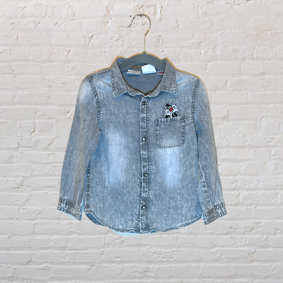 Zara x Looney Tunes Sylvester Patch Chambray Shirt (3T)