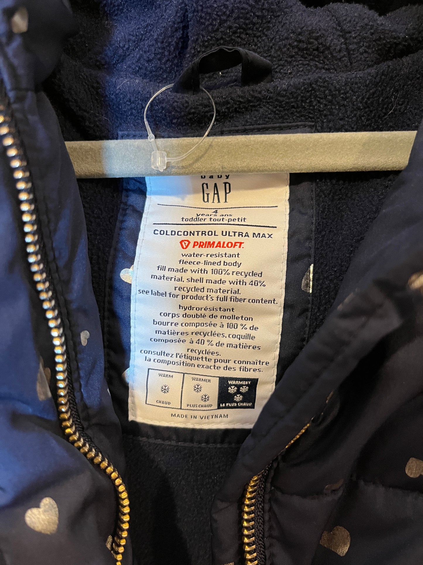 NEW! Gap ColdControl Ultra Max Heart Print Long Puffer Jacket (4T)