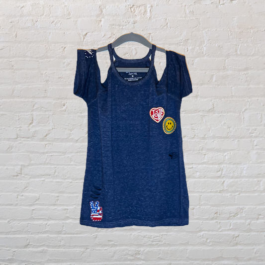 Butter Cold Shoulder Distressed Patch T-Shirt (8-10)