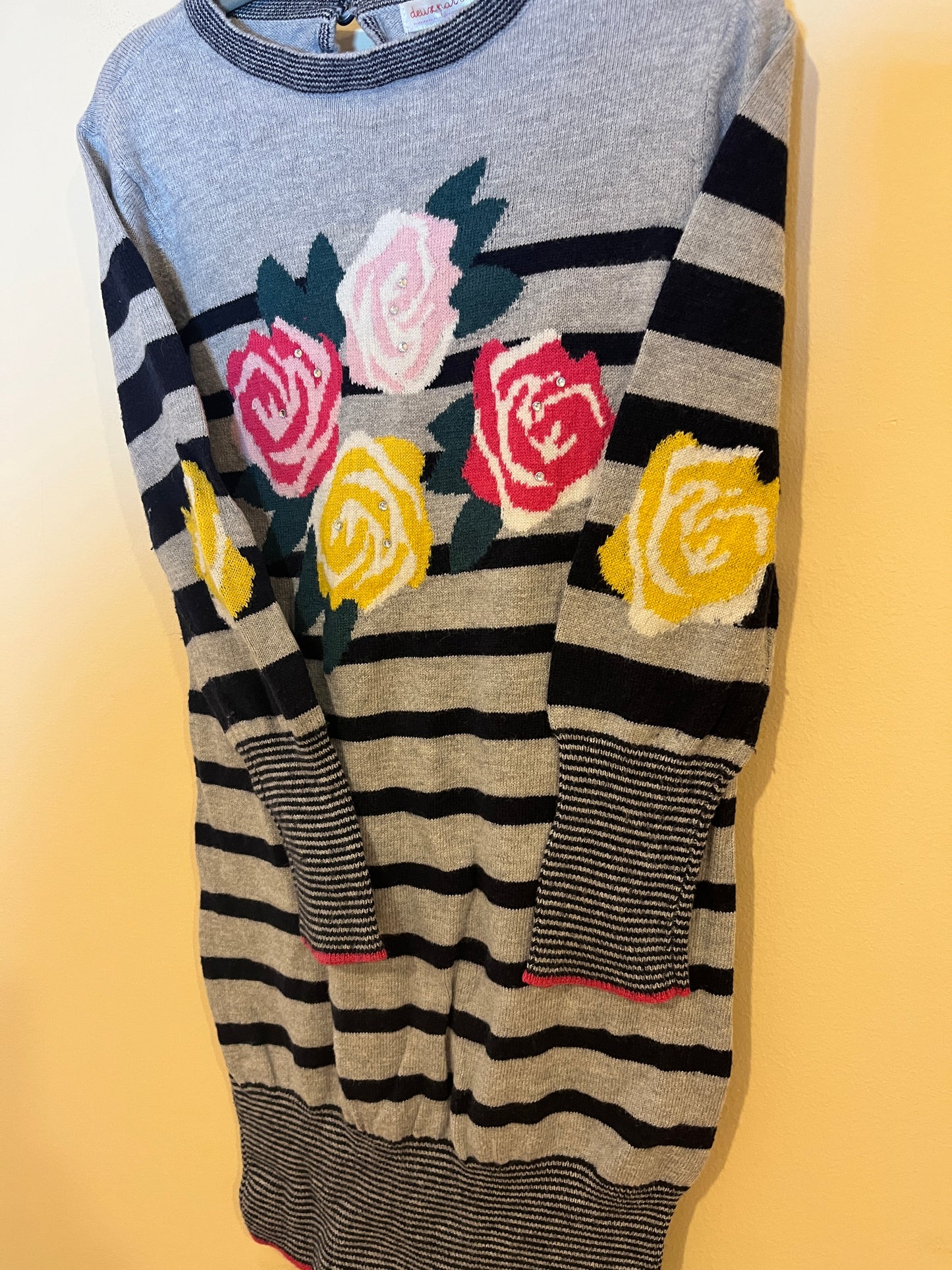 Deux Par Deux Knit Roses Sweater Dress (4T)